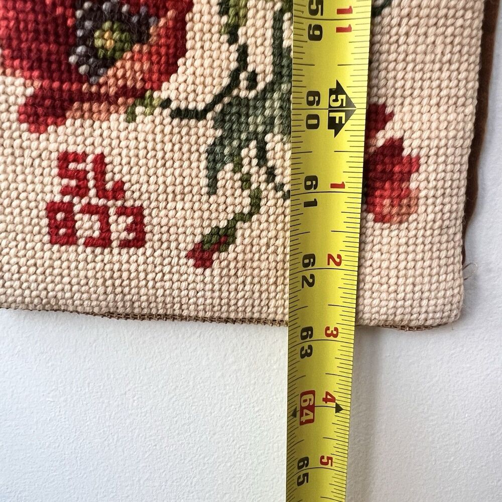 Vtg 7Os Poppies Needlepoint Bell Pull Wall Hanging Tapestry Brass Hardware - Picture 13 of 16
